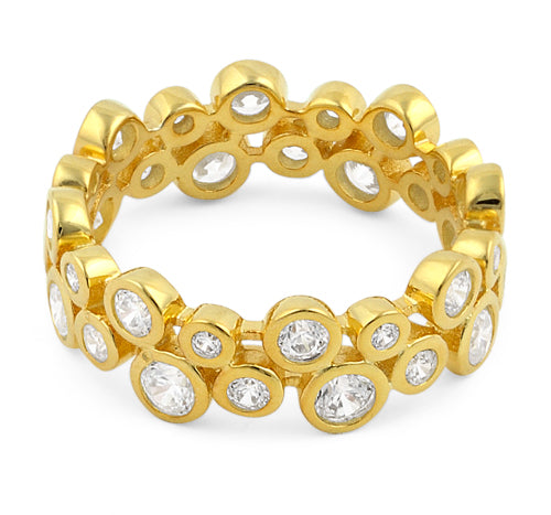Gold Plated Sterling Silver Eternity Bubbles Clear CZ Ring