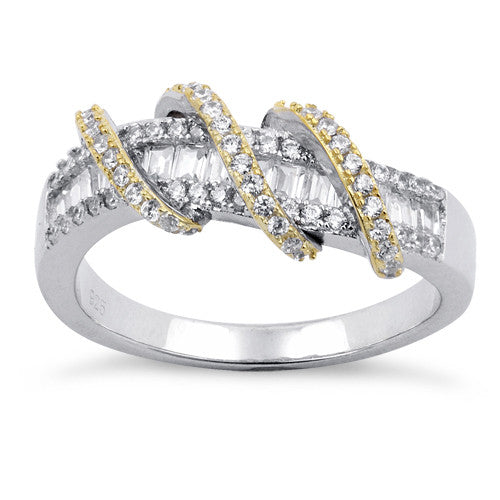 Sterling Silver Gold Plated Exotic Twisted CZ Ring