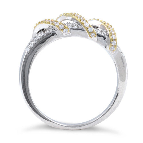 Sterling Silver Gold Plated Exotic Twisted CZ Ring