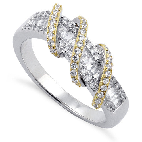 Sterling Silver Gold Plated Exotic Twisted CZ Ring