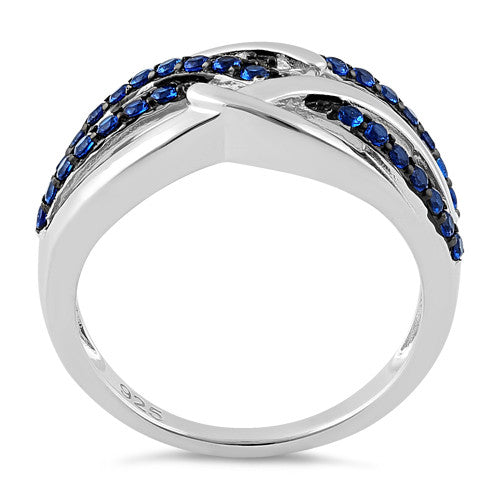 Sterling Silver Blue Spinel Free Form Cut CZ Ring