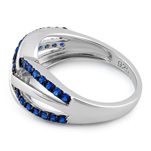 Sterling Silver Blue Spinel Free Form Cut CZ Ring