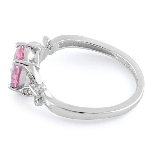 Sterling Silver Double Butterfly Pink Center Stone CZ Ring