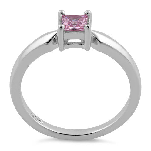 Sterling Silver Square Pink CZ Ring