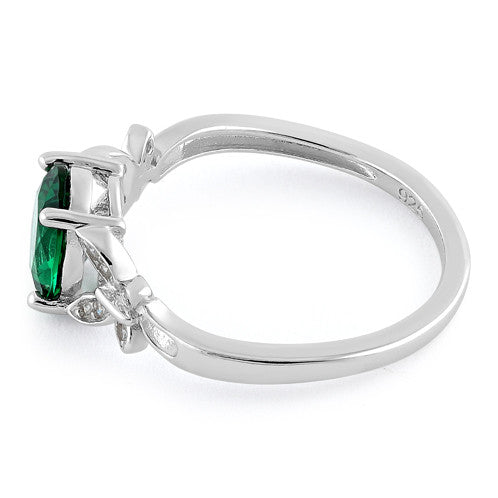 Sterling Silver Double Butterfly Emerald Center Stone CZ Ring