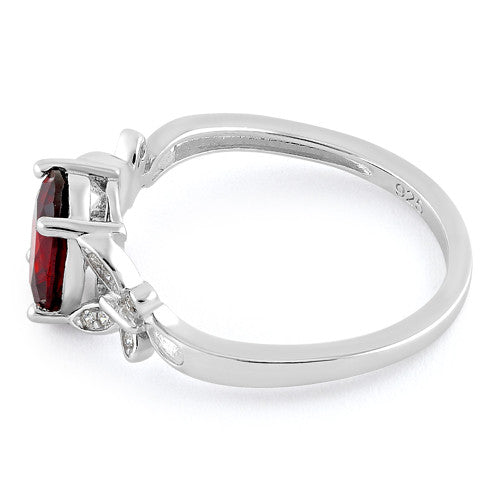 Sterling Silver Double Butterfly Dark Garnet Center Stone CZ Ring