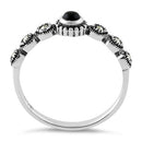 Sterling Silver Small Round Black Onyx Marcasite Ring