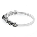 Sterling Silver Small Round Black Onyx Marcasite Ring