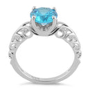 Sterling Silver Swirl Design Aqua and Clear CZ Ring