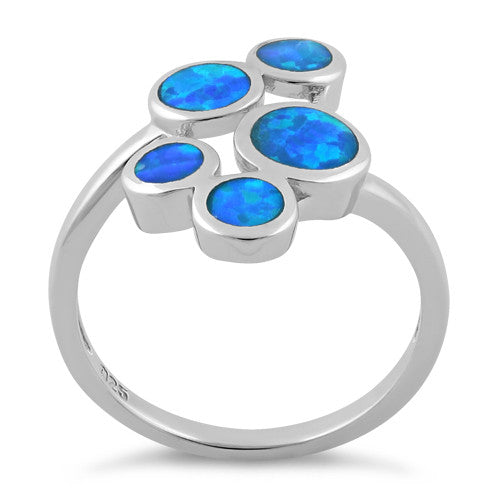 Sterling Silver 5 Circle Blue Lab Opal Ring