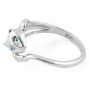 Sterling Silver Cat Aqua Blue CZ Ring