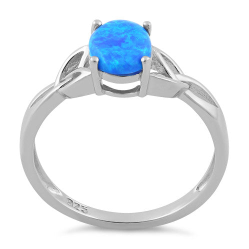 Lovely Blue Opal 925 Sterling Silver Band Ring - Size 8, Women's