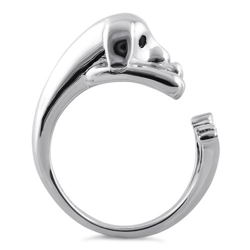 Sterling Silver Dog Black CZ Ring