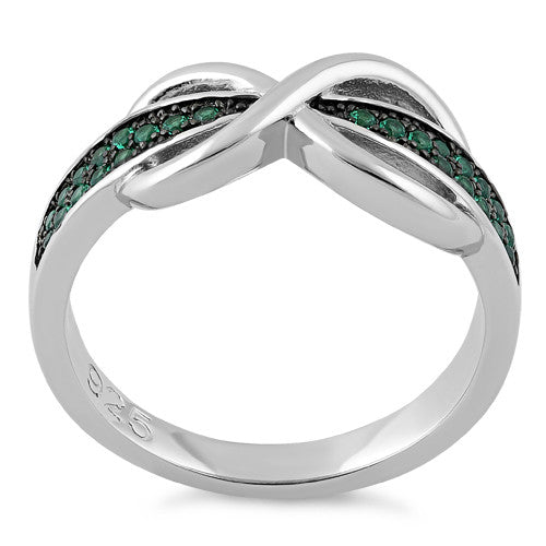 Sterling Silver Infinity Pave Emerald CZ Ring