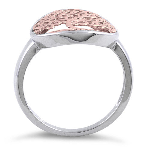 Sterling Silver Two Tone Rose Gold Plated Tree of Life Ring