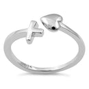 Sterling Silver Heart and Cross Adjustable Ring