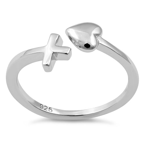 Sterling Silver Heart and Cross Adjustable Ring