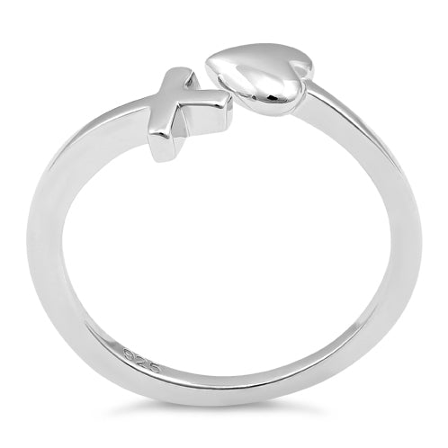 Sterling Silver Heart and Cross Adjustable Ring