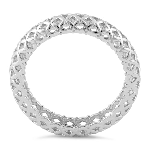 Sterling Silver High Polish Cross Pattern Eternity Ring