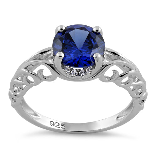 Sterling Silver Swirl Design Tanzanite and Clear CZ Ring