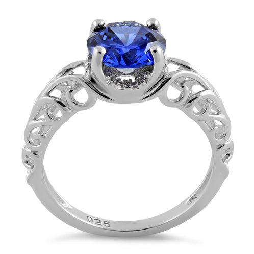 Sterling Silver Swirl Design Tanzanite and Clear CZ Ring