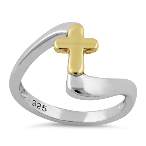 Sterling Silver Yellow Gold Two Tone Cross Ring