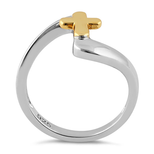 Sterling Silver Yellow Gold Two Tone Cross Ring