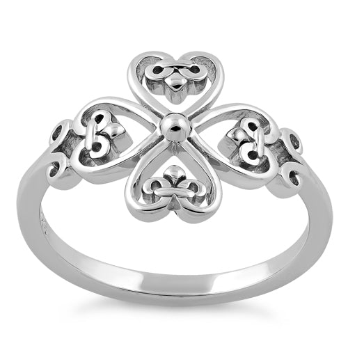 Sterling Silver Cross Heart Fleur-de-lis Ring