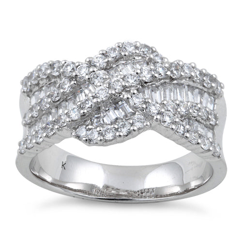 Sterling Silver Elegant Wave Pattern Clear CZ Ring
