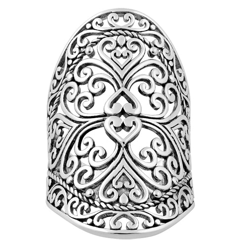 Sterling Silver Hearts Vines Shield Ring