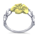 Sterling Silver Two Tone Gold Plated Triple Plumeria Ring