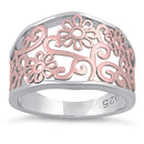 Sterling Silver Two Tone Rose Gold Plated Plumeria Flower Ring