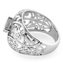 Sterling Silver Fleur-de-lis Flower Champagne CZ Ring