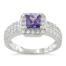 Sterling Silver Amethyst Princess Cut Pave CZ Ring