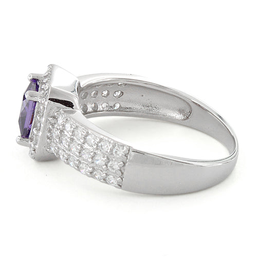 Sterling Silver Amethyst Princess Cut Pave CZ Ring