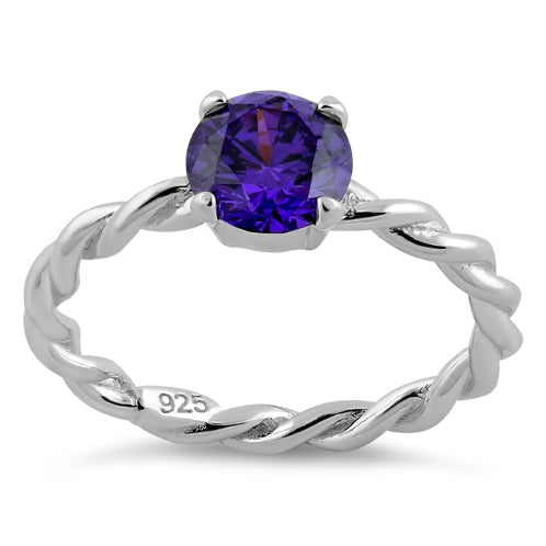 Sterling Silver Amethyst Twisted Band CZ Ring