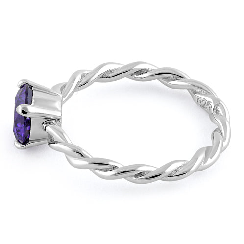 Sterling Silver Amethyst Twisted Band CZ Ring