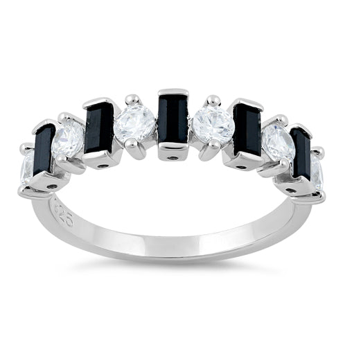 Sterling Silver Black and White CZ Ring