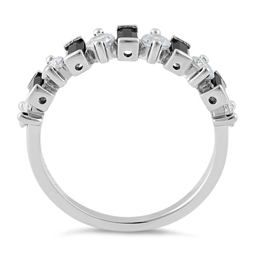 Sterling Silver Black and White CZ Ring