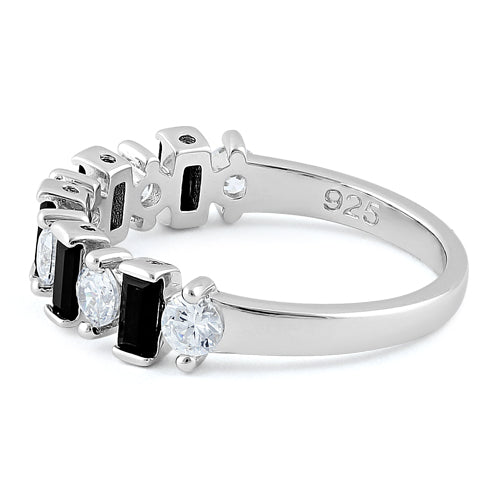 Sterling Silver Black and White CZ Ring