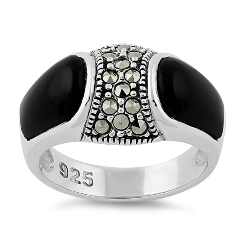 Sterling Silver Black Onyx Marcasite Ring