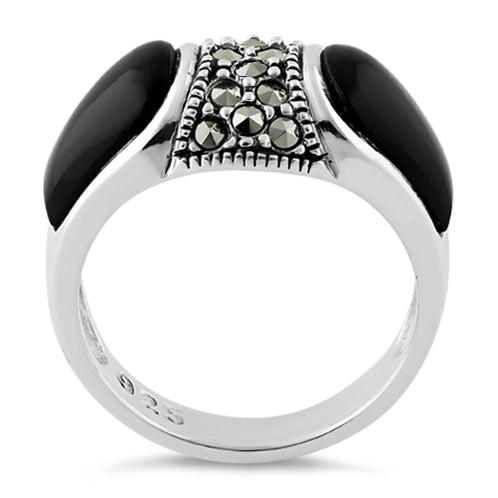 Sterling Silver Black Onyx Marcasite Ring