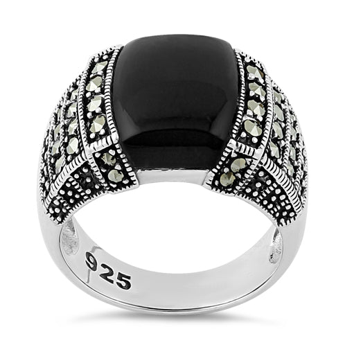 Sterling Silver Black Onyx Marcasite Ring