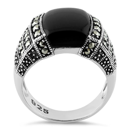 Sterling Silver Black Onyx Marcasite Ring