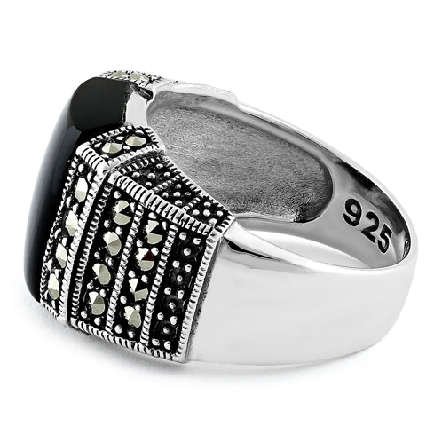 Sterling Silver Black Onyx Marcasite Ring