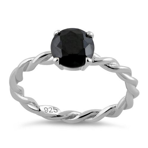 Sterling Silver Black Twisted Band CZ Ring