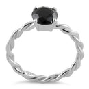 Sterling Silver Black Twisted Band CZ Ring