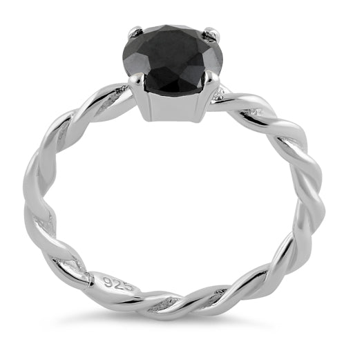 Sterling Silver Black Twisted Band CZ Ring