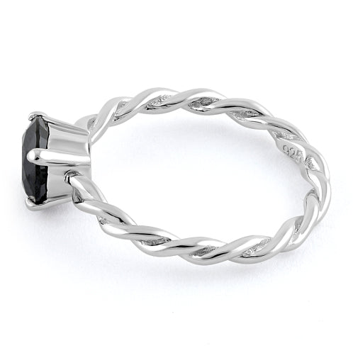 Sterling Silver Black Twisted Band CZ Ring