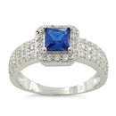 Sterling Silver Blue Sapphire Princess Cut Pave CZ Ring